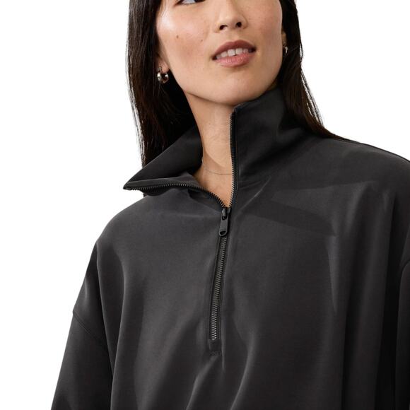 Athleta Seasoft 1/4 Zip Bubble Hem Sweatshirt Black Size Medium - Picture 6 of 11